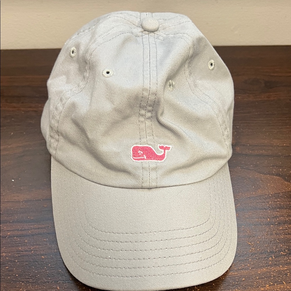 Vineyard Vines Light Gray Cap with Pink Whale Logo